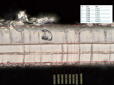 Thickness measurement of multilayer film cross-section using the VHX Series 4K Digital Microscope