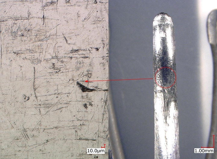 High-magnification observation of peeling on an endoscope part